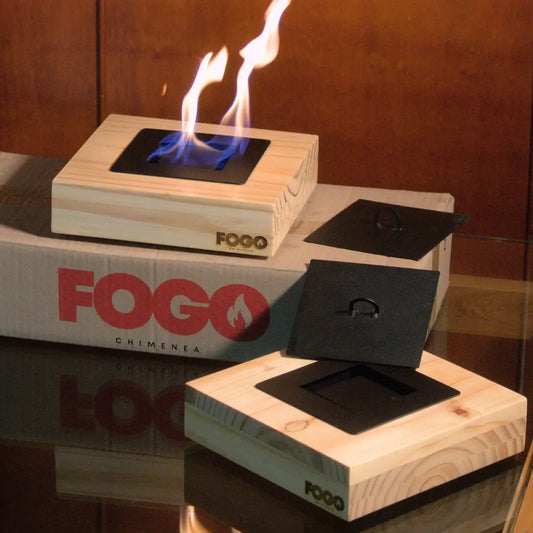 Chimenea cuadrada en madera natural Flamora®