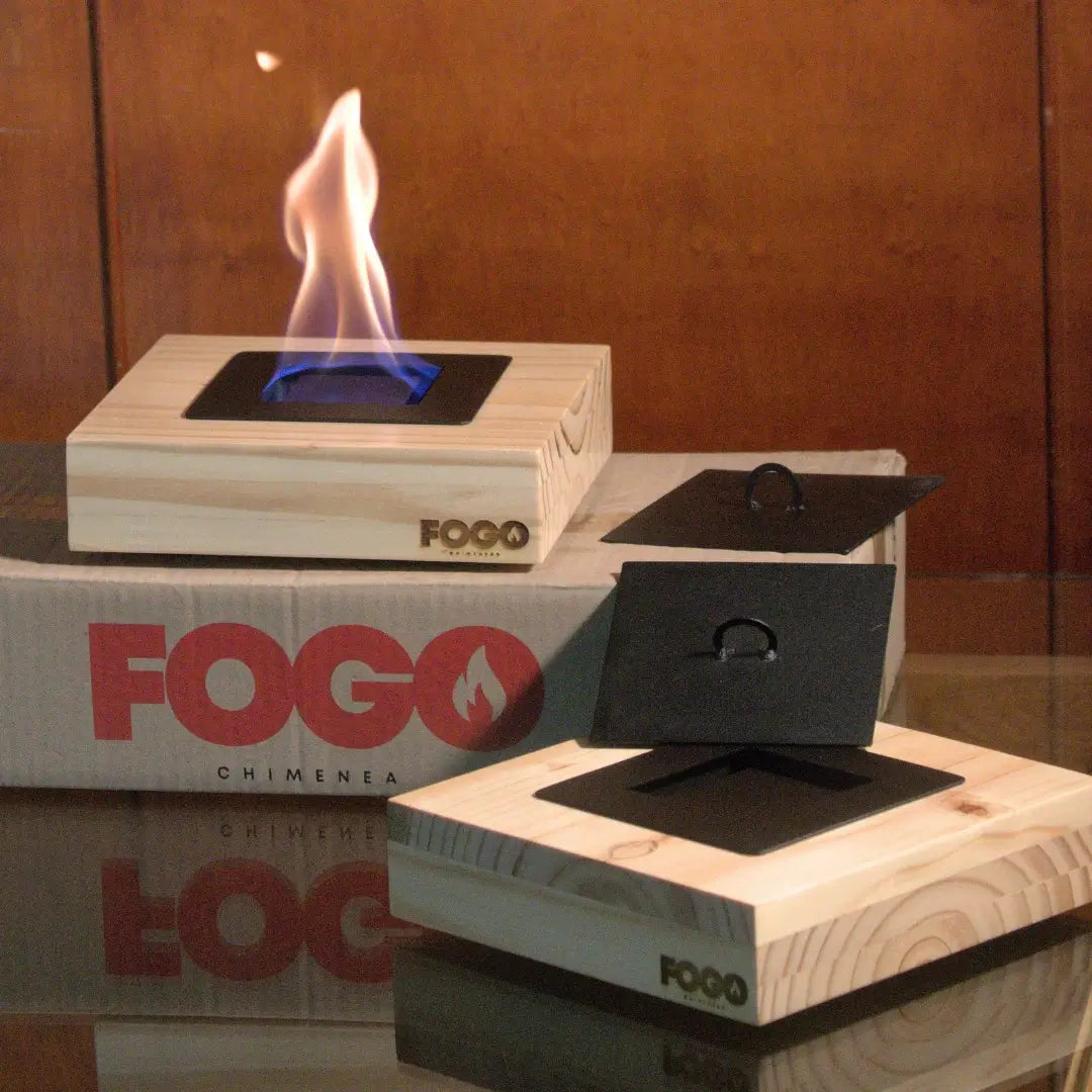 Chimenea cuadrada en madera natural Flamora®