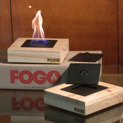 Chimenea cuadrada en madera natural Flamora®
