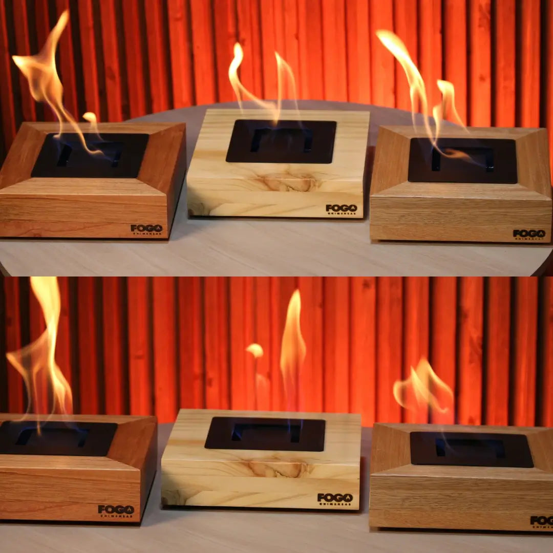 Chimenea cuadrada en madera natural Flamora®