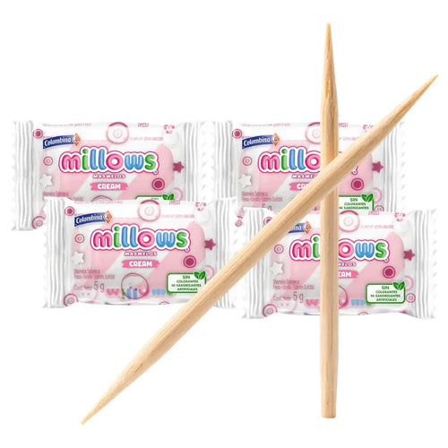 4x Marshmellos + Palillos de madera